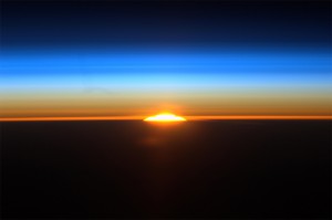On Saturday, Aug. 27, 2011, International Space Station astronaut Ron Garan used a high definition camera to film one of the sixteen sunrises astronauts see each day. This image shows the rising sun as the station flew along a path between Rio de Janeiro, Brazil and Buenos Aires, Argentina.