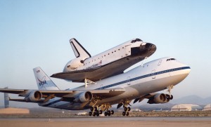 NASA’s modified Boeing 747 Shuttle Carrier Aircraft with the Space Shuttle Endeavour on top lifts off to begin its ferry flight back to the Kennedy Space Center in Florida.