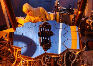 Fully functional, 1/6th scale model of the JWST mirror in optics testbed.