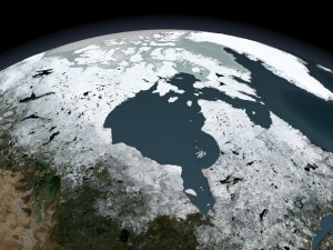 Over the course of a year, sea ice in northern Canada pulsates down into the Hudson Bay and retreats northward in the summer months. In the winter months where the sea ice extends down into the bay, polar bears wander onto the ice in search of food. As summer approaches and the sea ice melts, the bears wander back onto the mainland until the next winter.