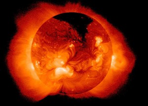 The sun emits radiation that can cause cellular damage to humans in space.