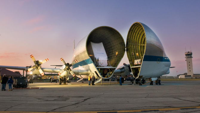 The Orion Spacecraft Arrives in Ohio Aboard the Super Guppy at Mansfield Lahm Airport in 2019. Credit: NASA