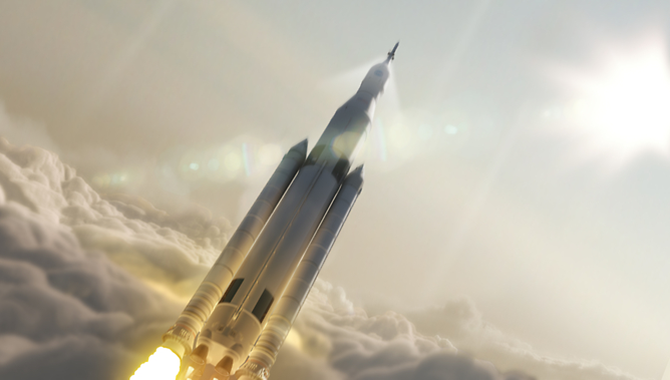 Artist’s concept of the Space Launch System rocketing into space. Image Credit: NASA / MSFC