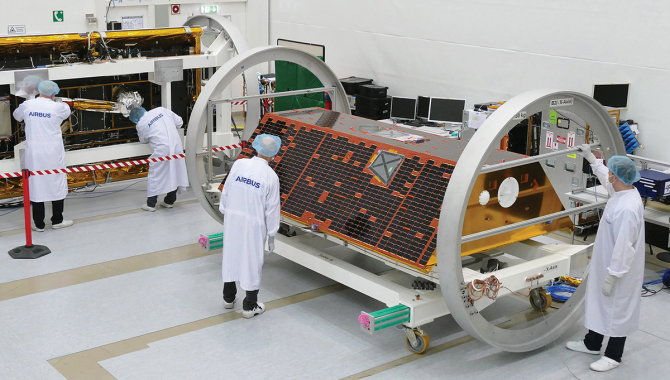 Shown here is the Gravity Recovery and Climate Experiment Follow-on (GRACE-FO) satellite. Credit: NASA
