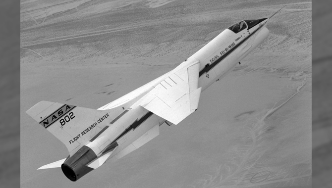 A Chance Vought F-8 Crusader, seen here in flight, was modified for NASA’s groundbreaking Digital Fly-By-Wire program. Photo Credit: NASA