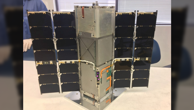 The RAVAN satellite, which weighs 9 pounds, measures about 4 x 4 x 13 inches and is roughly the size of a loaf of bread. It will demonstrate technology to measure imbalances in Earth’s energy that will contribute to a better understanding of greenhouse gas effects on climate. Photo Credit: Johns Hopkins University Applied Physics Laboratory