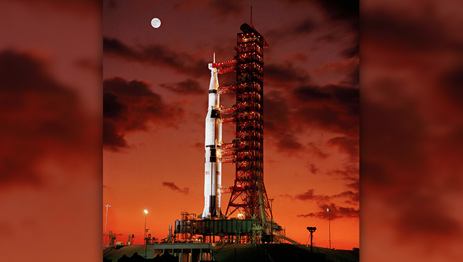 Apollo 4 on the launch pad at Complex 39. Apollo 4 was the first integrated test of all three stages of the Saturn V rocket. Credit: NASA