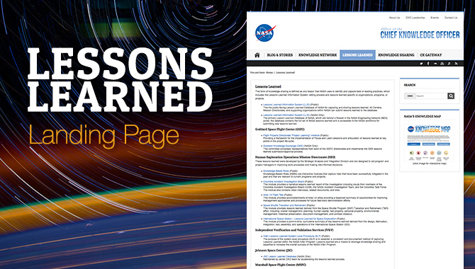 Now Featuring the New Lessons Learned Landing Page