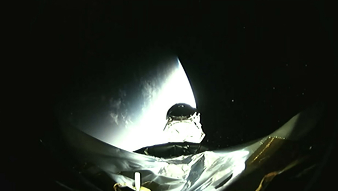 Image, captured by an onboard camera, of TESS separating from the SpaceX Falcon 9 booster. Credit: NASA