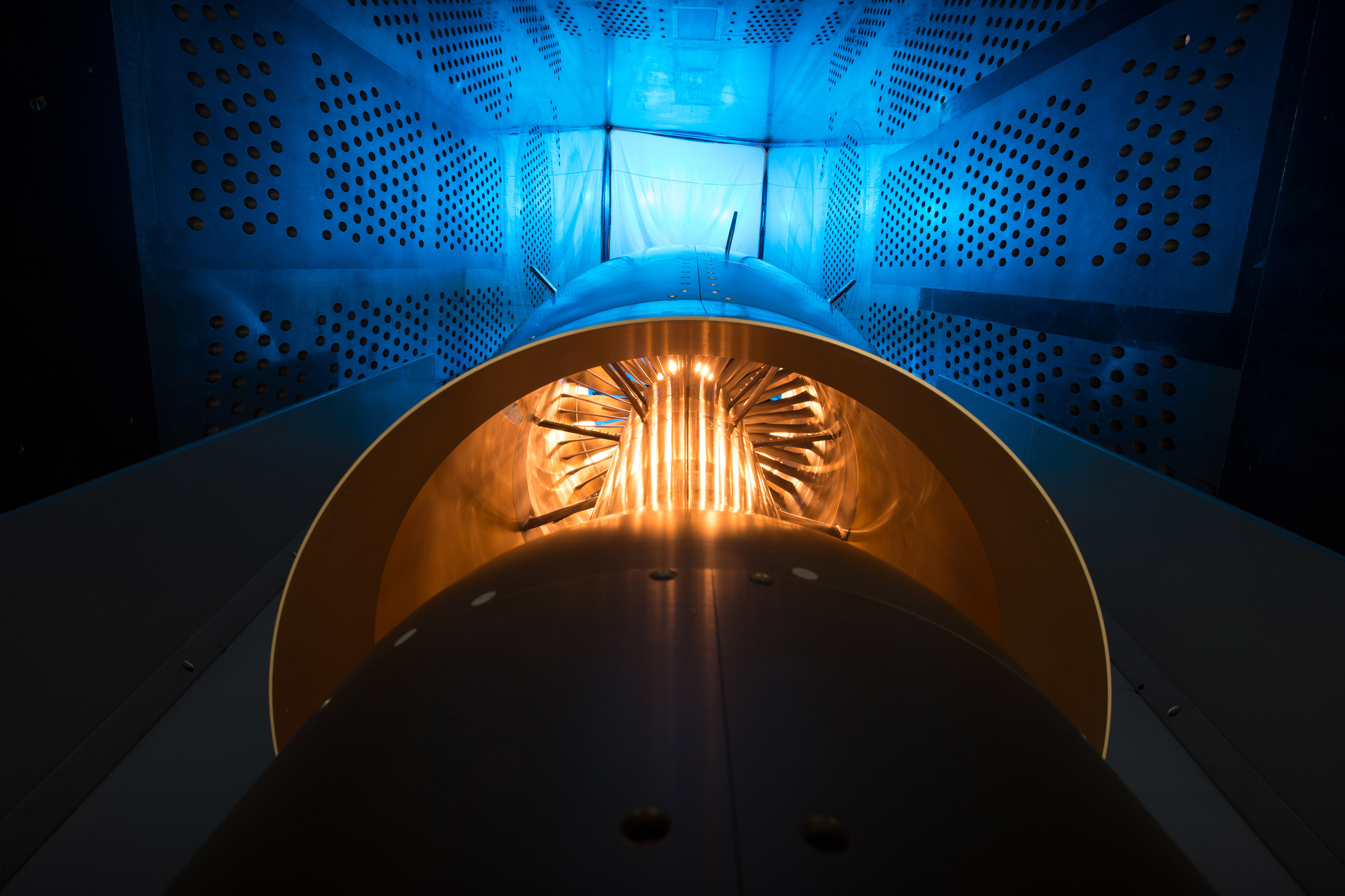Inside the 8' x 6' wind tunnel at NASA Glenn, engineers recently tested a fan and inlet design, commonly called a propulsor, which could use four to eight percent less fuel than today's advanced aircraft.