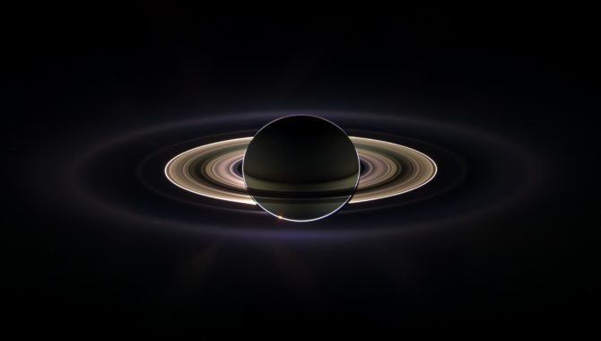 Saturn eclipsing the sun for Cassini.