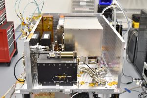  The Atomic Clock, GPS Receiver, and Ultra-Stable Oscillator which make up the Deep Space Atomic Clock Payload, following integration into the middle bay of Surrey Satellite US's Orbital Test Bed Spacecraft. Credit: Surrey Satellite Technology 