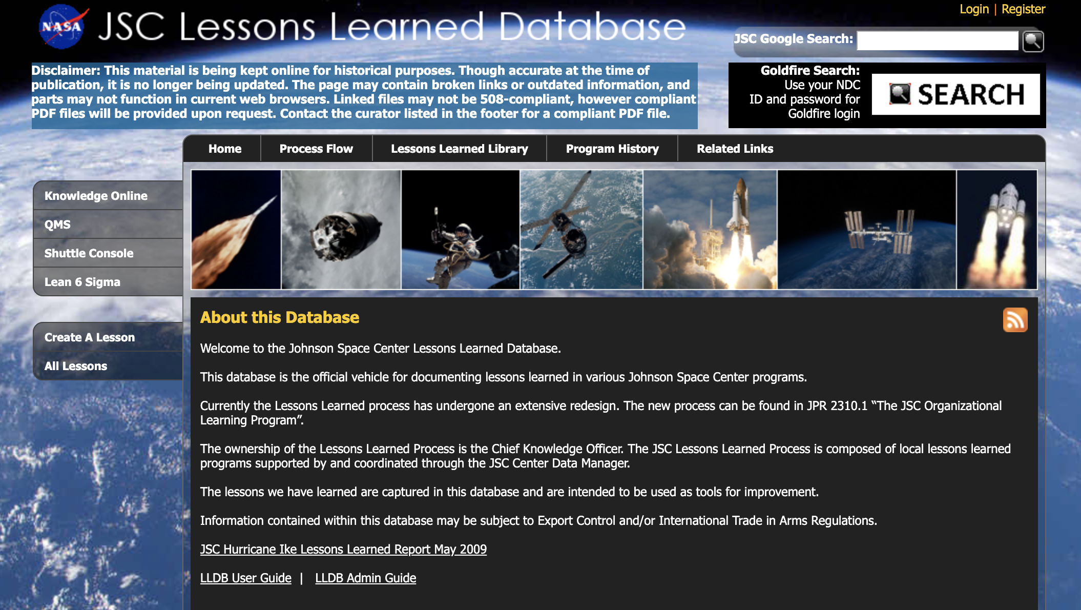 JSC Lessons Learned Database | APPEL Knowledge Services