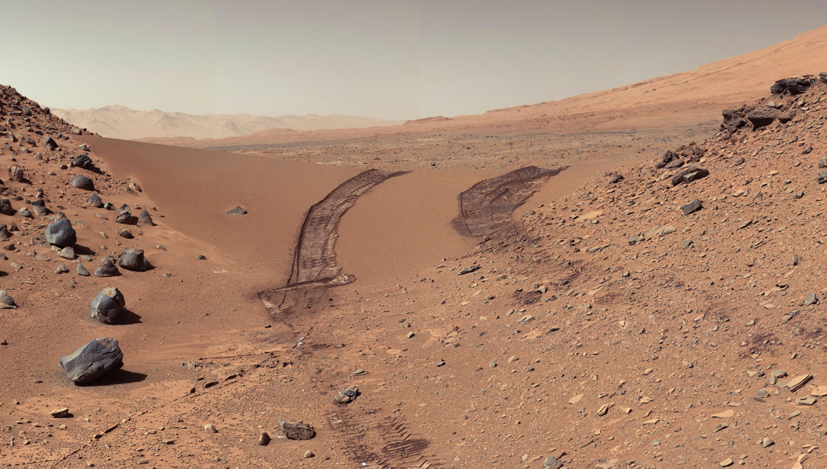 This look back at a dune that NASA's Curiosity Mars rover drove across was taken by the rover's Mast Camera (Mastcam) during the 538th Martian day, or sol, of Curiosity's work on Mars (Feb. 9, 2014). Credit: NASA/JPL-Caltech/MSSS