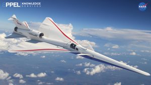 The unique shape and technological innovations of the NASA X-59 are designed to reduce the startling booms of supersonic flight to mere thumps, no longer disrupting people in cities below and opening the door for the development of supersonic flight over land. Final construction and assembly of the X-59, shown here in an artist’s concept, is targeted for 2021. Credit: NASA