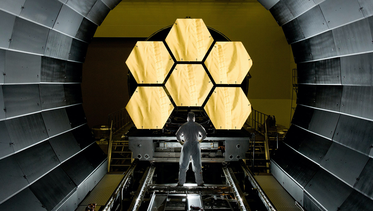 The James Webb Space Telescope's primary mirror, segments of which are seen here prepared for cryogenic testing in 2011, has unfolded for the last time on Earth as the team anticipates a launch this fall. Credit: NASA/MSFC/David Higginbotham