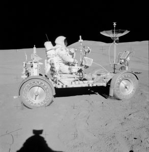 Astronaut David R. Scott, commander, is seated in the Lunar Roving Vehicle (LRV) during the first Apollo 15 lunar surface extravehicular activity (EVA) at the Hadley-Apennine landing site. Credit: NASA