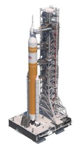 Illustration of the evolved SLS Block 1B Crew variant on the mobile launcher. Credit: NASA
