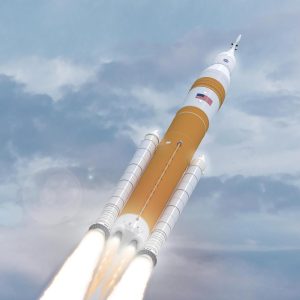 Illustration of the Space Launch System rocket launching. Credit: NASA
