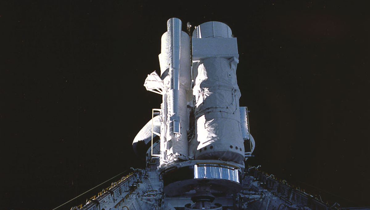 Thirteen tons of telescopes and support equipment occupy the payload bay of the Space Shuttle Columbia for mission STS-35, the first shuttle mission dedicated entirely to astronomy. Credit: NASA