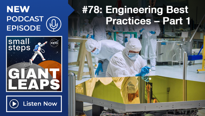 In this Small Steps, Giant Leaps podcast graphic, we are showing a team of technicians checking one of James Webb Space Telescope's mirror segments. Credit: NASA