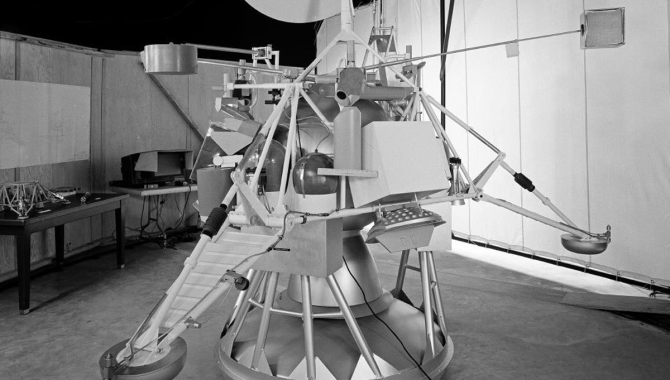 Surveyor 1 was a three-legged spacecraft, 10 feet tall, with large pads at the end of each leg. At about 650 pounds, it was a true test of the lunar surface and the first controlled-descent, soft landing on the Moon. Credit: NASA