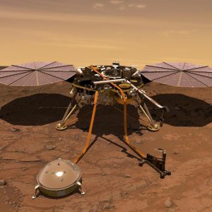 An artist's rendition of the InSight lander operating on the surface of Mars. Credits: NASA/JPL-Caltech