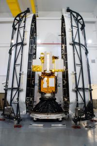The SWOT water-tracking satellite was encapsulated in its payload fairing on Dec. 8. Credits: USSF 30th Space Wing/Joshua Duff