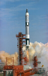 The first crewed Gemini flight, Gemini III, lifted off Launch Pad 19 at 9:24 a.m. EST on March 23, 1965. Credit: NASA