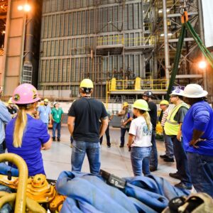 Technicians at NASA’s Michoud Assembly Facility in New Orleans rotated the engine section for NASA’s Space Launch System rocket from a vertical to horizontal position to prepare it for joining to the rest of the rocket’s core stage on Sept. 13. Credit: NASA