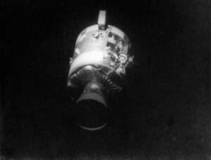 The damaged Service Module is captured in this image shortly before the crew returned to Earth. Credit: NASA