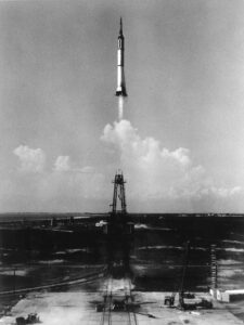 Launching of the Mercury-Redstone 3 (MR-3) spacecraft from Cape Canaveral on a suborbital mission. Credit: NASA