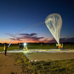 An image of Raven Zero Pressure Balloon being inflated.The Exo-Atmospheric Aerobrake was tested during the August 2019 flight campaign. Photo Credit: NASA