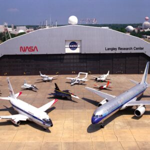 LaRC Aircraft in front of Hangar, Building 1244 in 1994. Photo Credit: NASA Langley Research Center