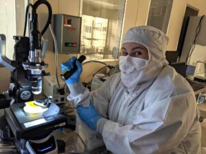 Maria Salinas, an Engineering Technician working at NASA’s Langley Research Center, checks for contaminants. Photo Credit: NASA