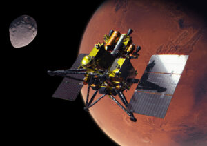 An artist’s concept of JAXA’s MMX spacecraft at Mars. Credit: JAXA
