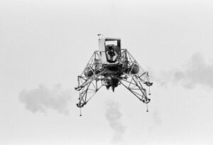 Apollo 11 Commander Neil Armstrong flies the Lunar Landing Training Vehicle in one of 20 lunar landing simulations he performed. Photo Credit: NASA