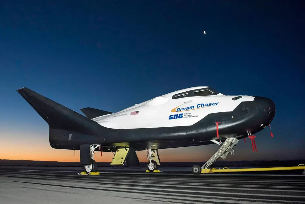 Sierra Nevada Corporation’s (SNC) Dream Chaser® spacecraft shown on the runway at NASA’s Armstrong Flight Research Center on May 20, 2017, preparing for a tow-test. Photo Credit: NASA/Ken Ulbrich