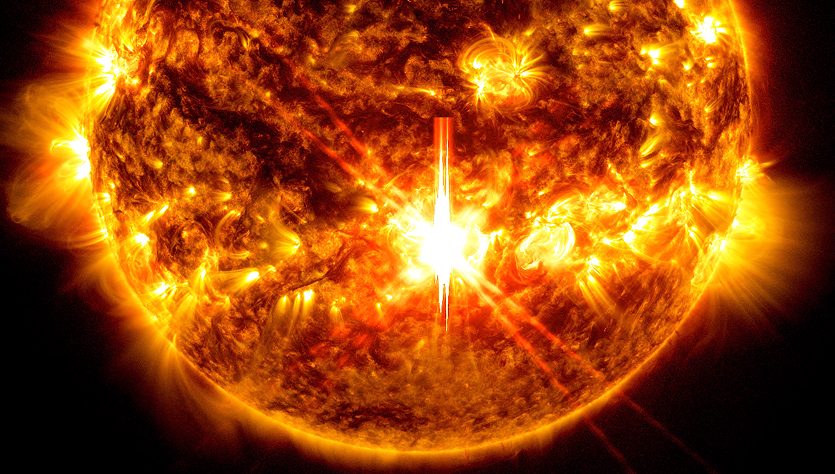 NASA’s Solar Dynamics Observatory captured this image of an X9.0 solar flare – as seen in the bright flash in the center – on Oct. 03, 2024. The current solar cycle has reached its maximum. Credit: NASA/SDO