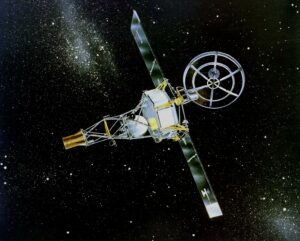 An artist's concept of Mariner 2 flying through space. Credit: NASA