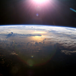 The curvature of Earth as seen from the space station.