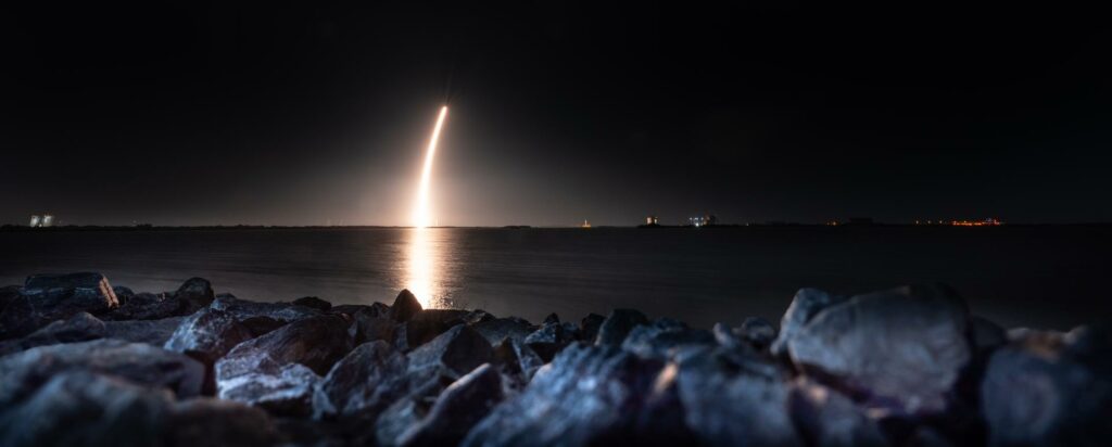 Creating a golden streak in the night sky, a SpaceX Falcon 9 rocket carrying Firefly Aerospace’s Blue Ghost Mission One lander soars upward after liftoff from Launch Complex 39A at NASA’s Kennedy Space Center in Florida on Wednesday, Jan. 15, 2025. Credit: NASA/Cory S. Huston